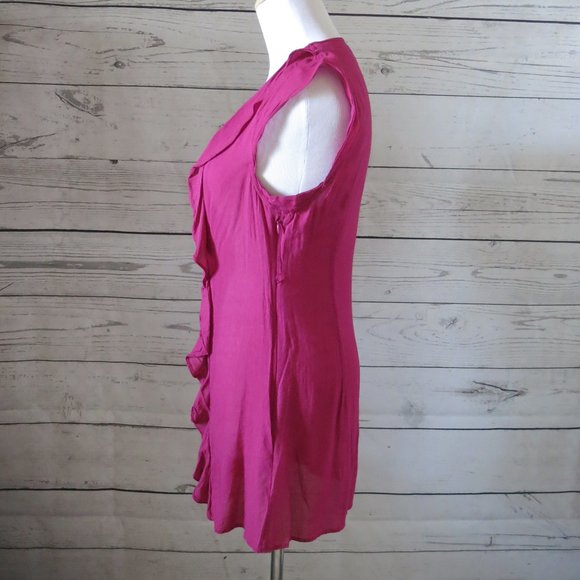 Odille Anthropologie Side Zip Cap Sleeve Ruched Ruffle Top Blouse - Size 2 - Picture 2 of 5